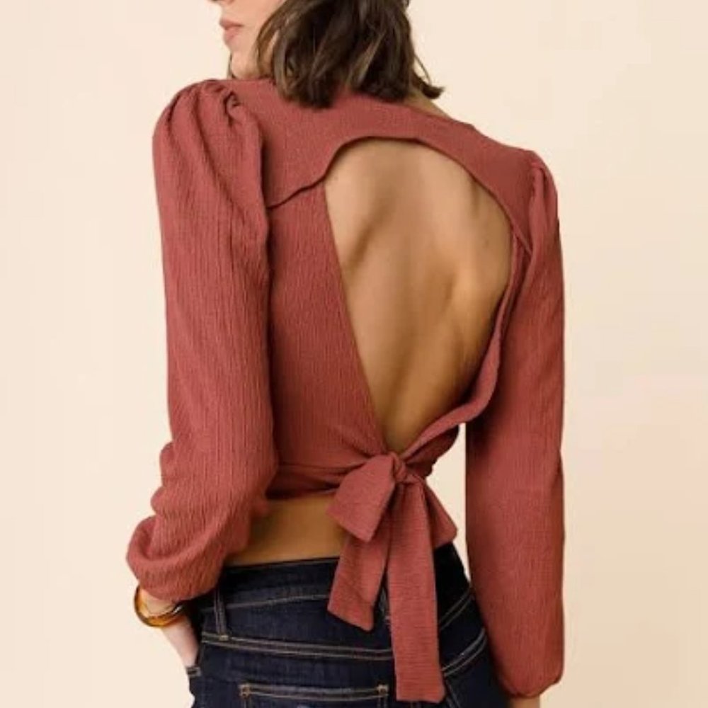 NEW Francesca's L Terracotta Open Back Tie Top Blouse